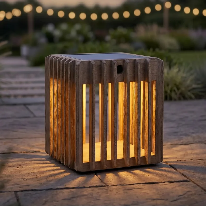 Loft 7" Weathered Teak Solar Lantern