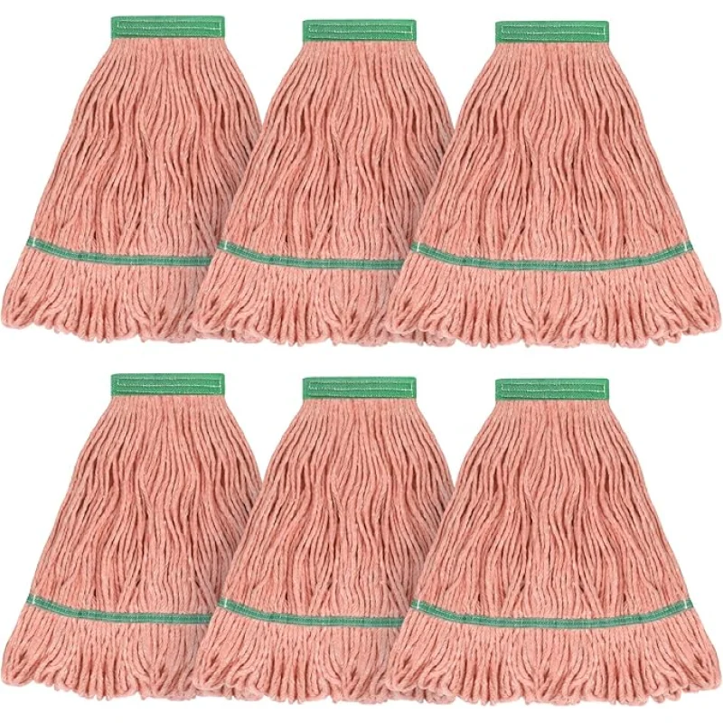 Matthew Cleaning Heavy Duty Mop Head Commercial Replacement for General and Floor Cleaning , Wet Industrial Blue Cotton Looped End String Head Refill (Pack of 6) Orange