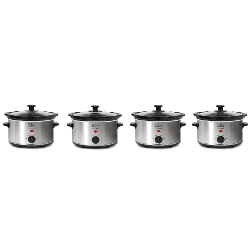 Maxi-Matic Elite Gourmet 2 Qt. Stainless Steel Small Oval Slow Cooker (4 Pack)