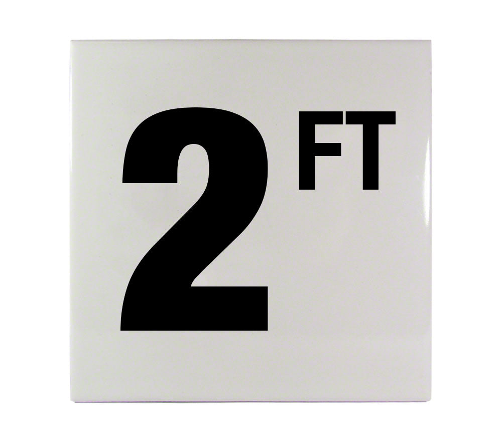 2 FT Ceramic Smooth Tile Depth Marker 6 Inch x 6 Inch with 4 Inch Lettering