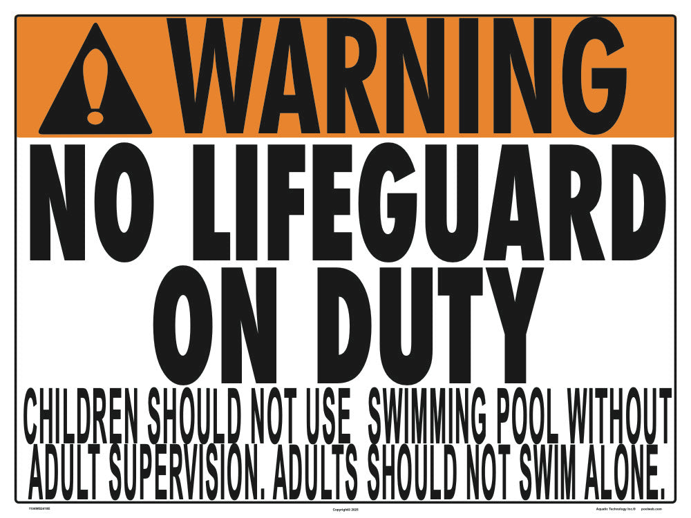 North Carolina No Lifeguard Warning Sign (No Age Limit) - 24 x 18 Inches on Styrene Plastic