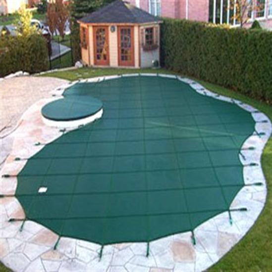Mesh Safety Pool Cover -Pool Size: 14' x 28' Green Rectangle Arctic Armor Gold 15 Yr Warranty