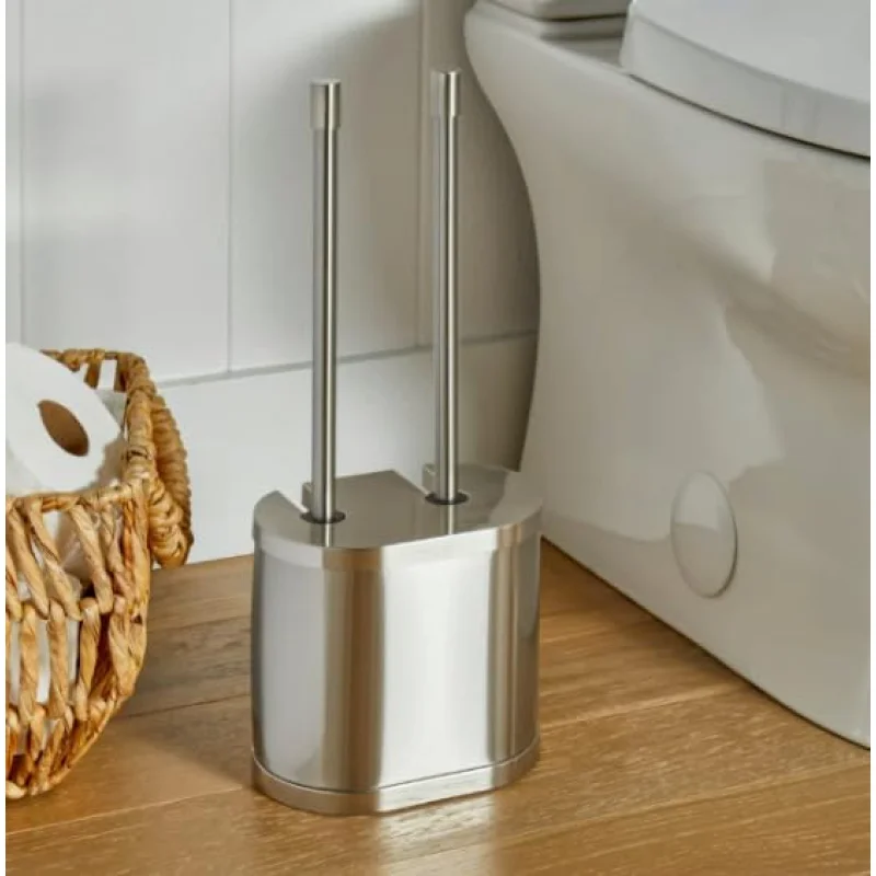 Metal Toilet Bowl Brush and Plunger Set, Brushed Nickel Bathroom Cleaning Kit, 2-in-1 Space Saving Holder, Rust Resistant Durable Toilet Brush Set with Hidden Storage Caddy