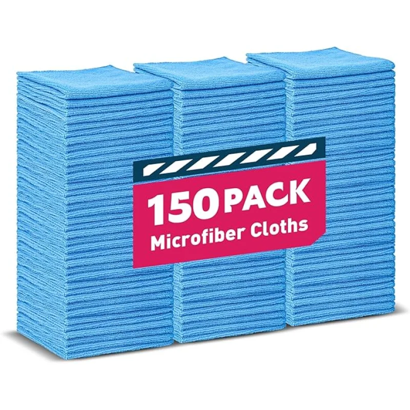 Microfiber Towels Bulk-150 Pack, Cleaning Cloths, Microfiber Towels for Cars, Cleaning Rags Blue (12x12 inches)