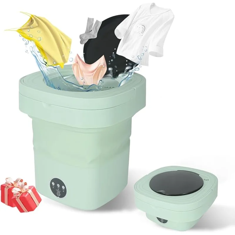 Mini Portable Washing Machine, 9L Foldable Washer with 3 Modes, Ideal for Baby Clothes, Underwear, Socks, Space-Saving Design for Home, Apartment, Hotel, Camping & Travel (Green)