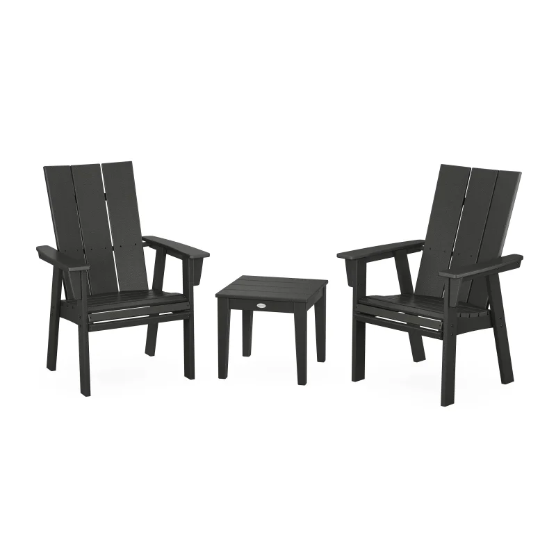 Modern 3-Piece Curveback Upright Adirondack Chair Set Black