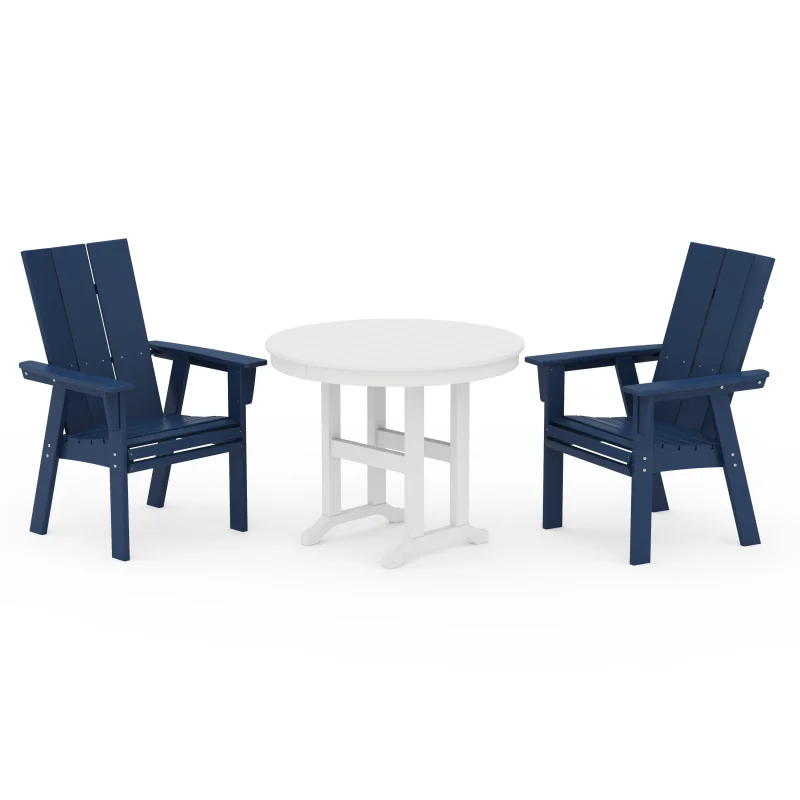 Modern Adirondack 3-Piece Round Dining Set Navy and White