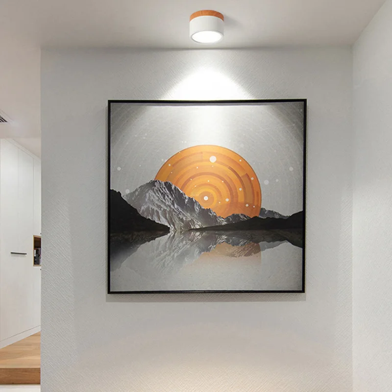 Modern Ceiling Light | Minimalist Aluminum Fixture with Wood Accent | Focused Lighting for Stylish Interiors White