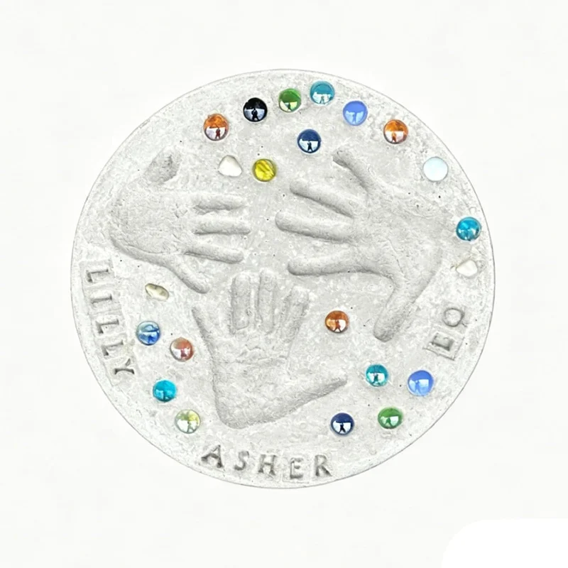 Mother's Day DIY Handprint Gift Kit, Large DIY Handprint Stepping Stone Kit, Indoor Outdoor Family Keepsake Gift, Includes 1 Mod, 26 Letter Stamps, and Colored Stones (14 in)