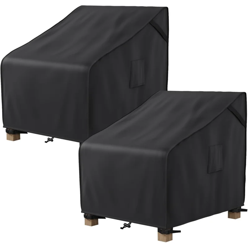 MR. COVER Patio Chair Covers Waterproof, Outdoor Furniture Covers for Rocking Chair, Heavy Duty Anti UV Chair Cover, Fits up to 35"W x 40"D x 35"H, Air Vent and Handles Included,Black, 2 Pack