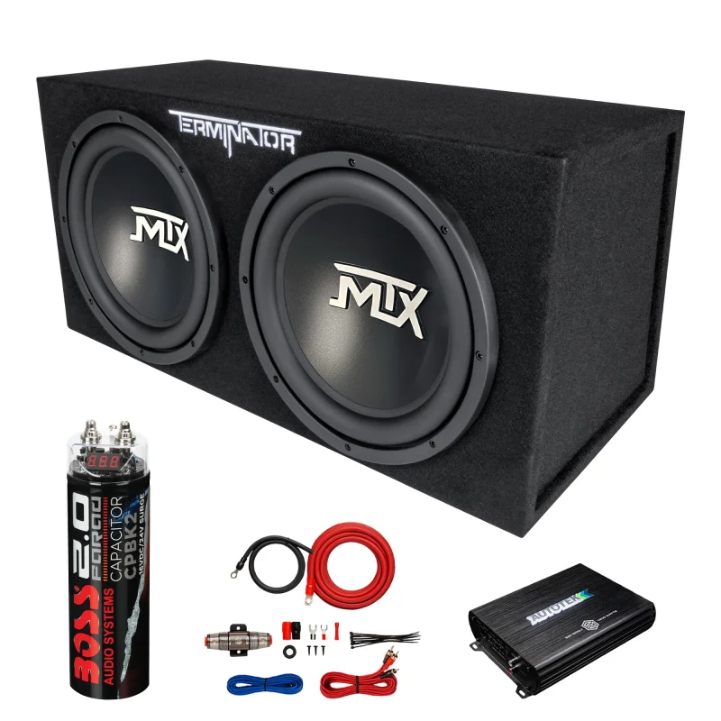 MTX 12" 1200W Max Car Audio Dual Loaded Subwoofer Set with Car Audio Amplifier