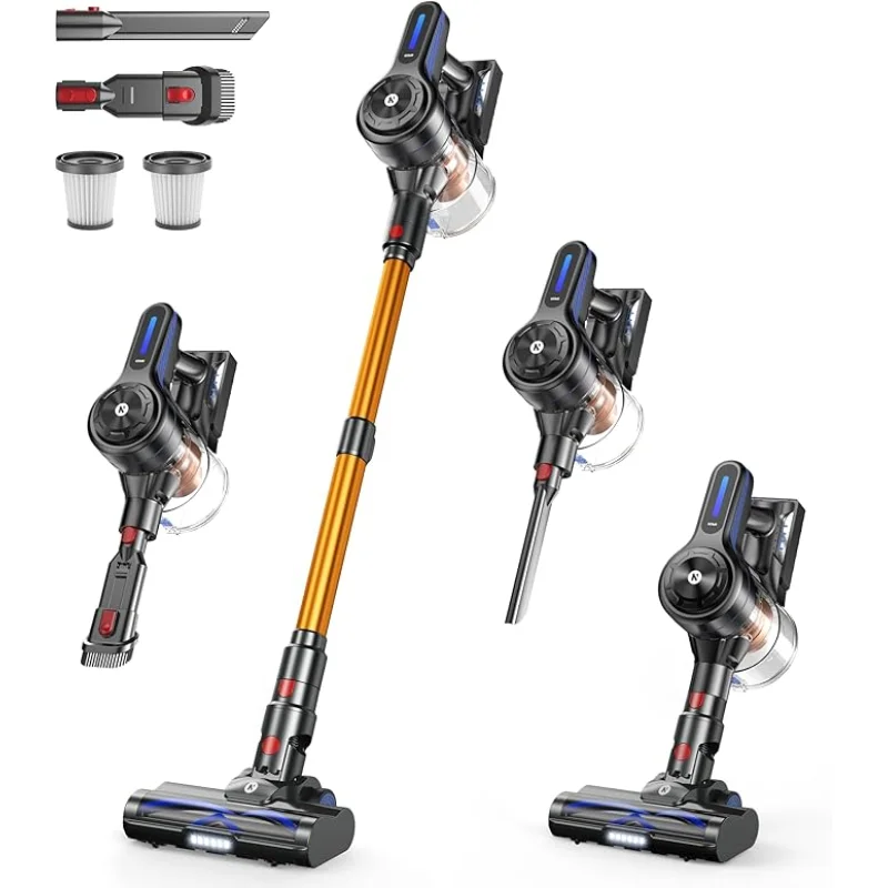 NADALY Cordless Vacuum Cleaner, 500W 40KPa Self-Standing Stick Vacuum with 45-Min Runtime, Anti-Tangle V-Shaped Brush, 1.5L Large Dust Cup, Lightweight for Hardwood Floor Carpet Pet Hair