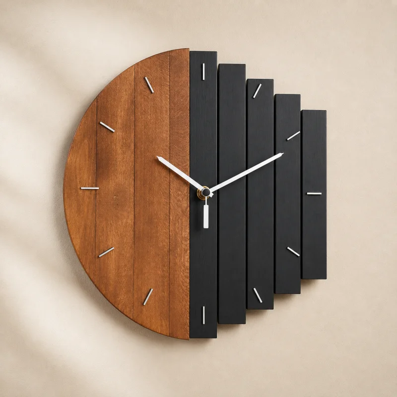 Natural Elegance | Wooden Wall Clock with Minimalist Design | Stylish Timepiece for Home Decor Black