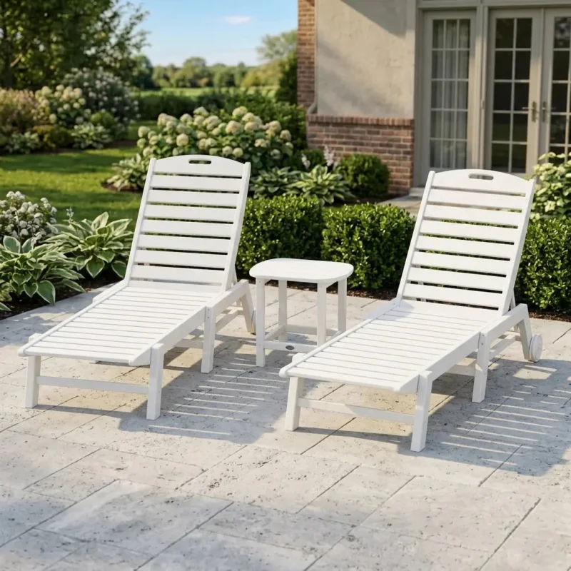 Nautical 3 Piece Chaise Lounge W/ Wheels Set Slate Grey