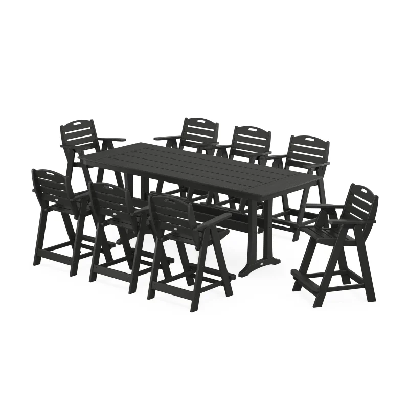 Nautical 9-Piece Farmhouse Counter Set with Trestle Legs Black