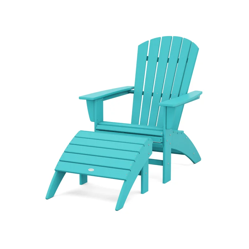 Nautical Curveback Adirondack Chair 2-Piece Set with Ottoman Aruba