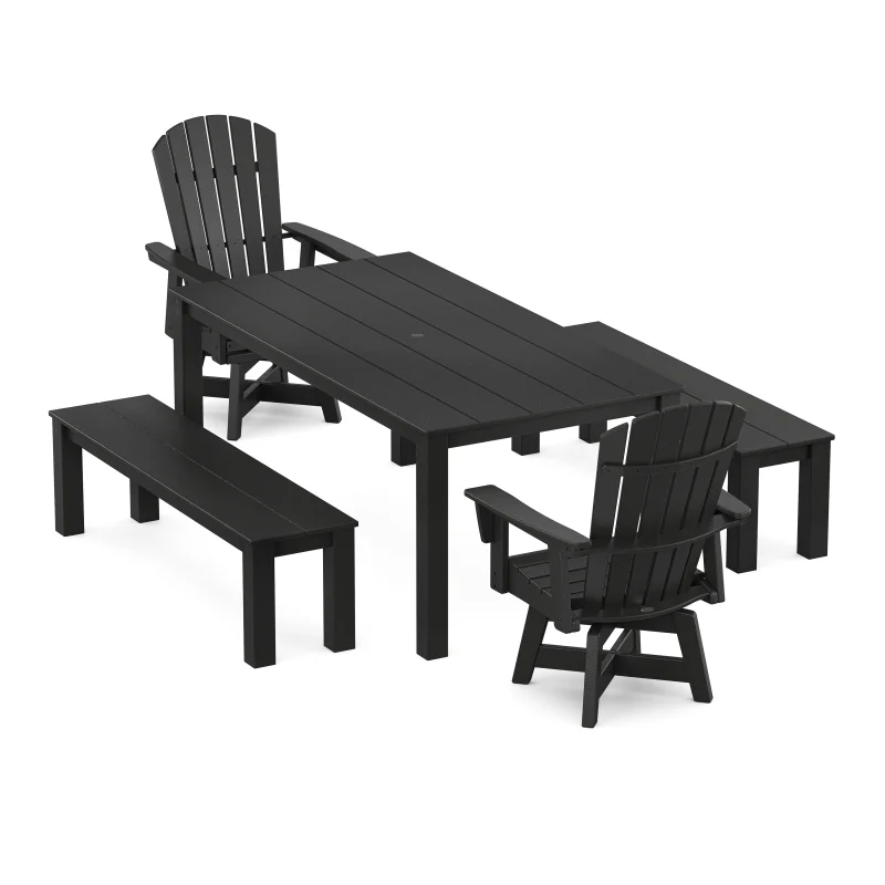 Nautical Curveback Adirondack Swivel 5-Piece Parsons Dining Set with Benches Black