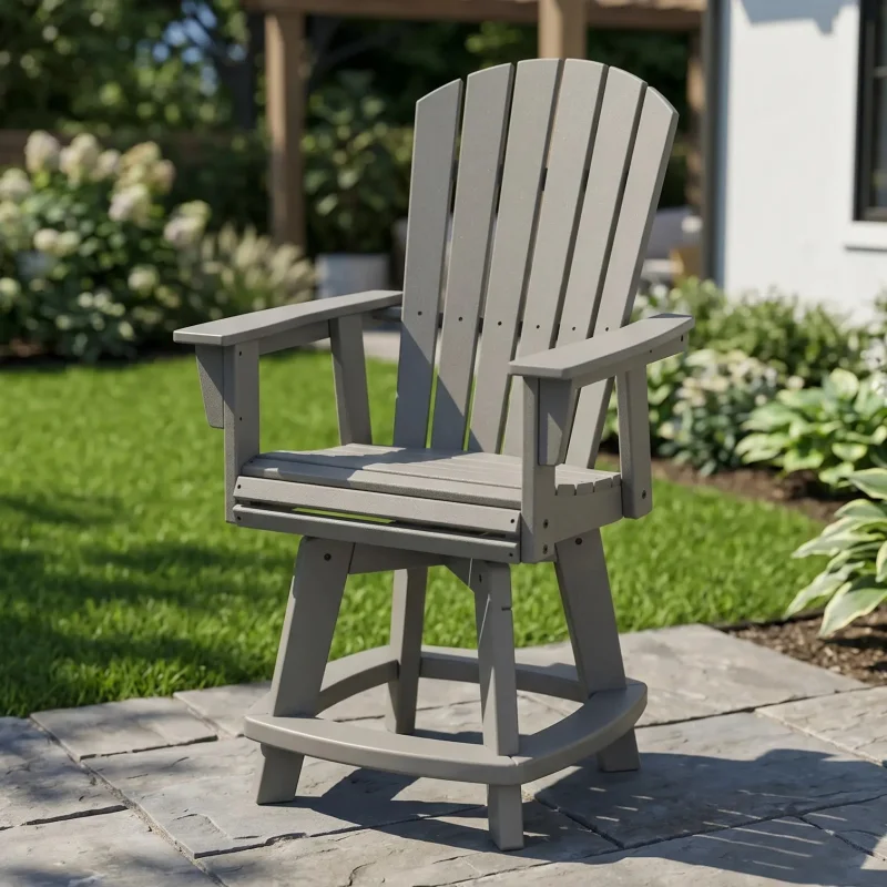 Nautical Curveback Grey Adirondack Swivel Counter Chair