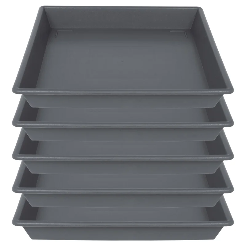 NIMYAU Square Plant Saucer 12 Inch 5 Pack, Plant Stand Plant Trays for Pots Heavy Duty Gray Plastic Plant Saucers for Indoors Outdoors, Flower Pot No Holes Plant Lover Gardening Gifts