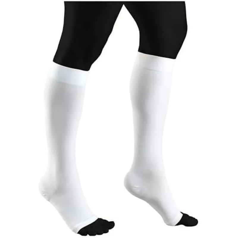 NuVein Medical Compression Stockings, 30-40 mmHg Support, Women & Men Knee Length, Open Toe, White, Small