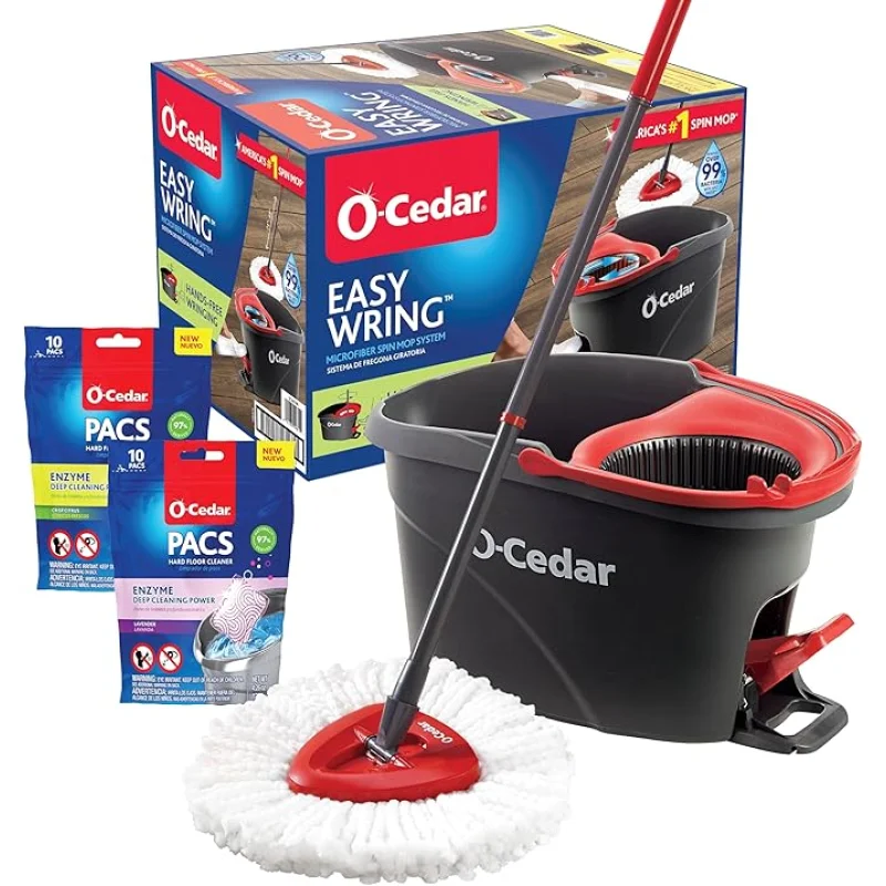 O-Cedar EasyWring Microfiber Spin Mop and Bucket Cleaning System + Citrus and Lavender Pacs (Variety Pack)
