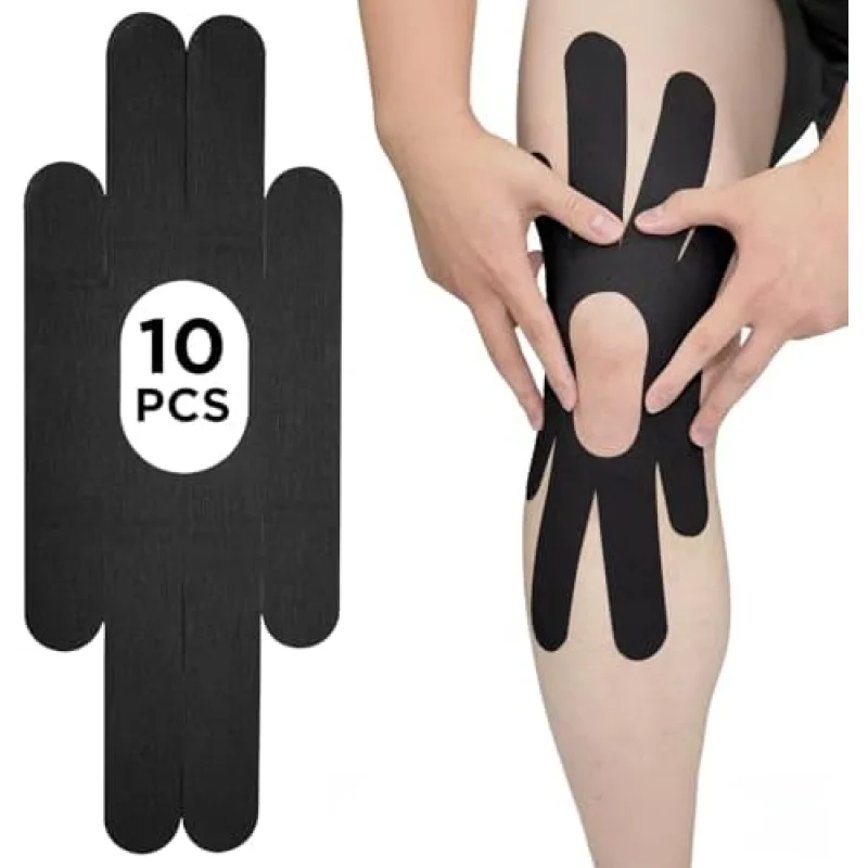 OK TAPE One-Structure K-Tape Patches | Precut for Knee Kinesiology Tape | Pain Relief and Accessories | 10 Pcs and Black