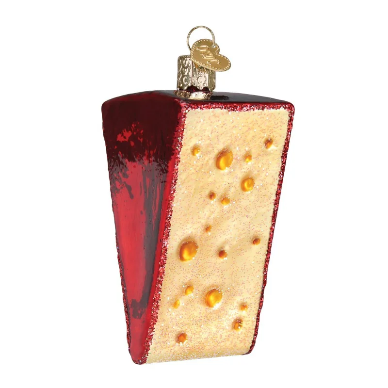 Old World Christmas Cheese Wedge Glass Blown Ornament for Christmas Tree, Handcrafted Holiday Decoration, Food Collection