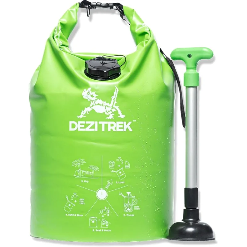 One Hand Wash Bag and Plunger Set - Off Grid Washing Machine Non Electric for Camping Travel | Eco Friendly Portable Manual Clothes