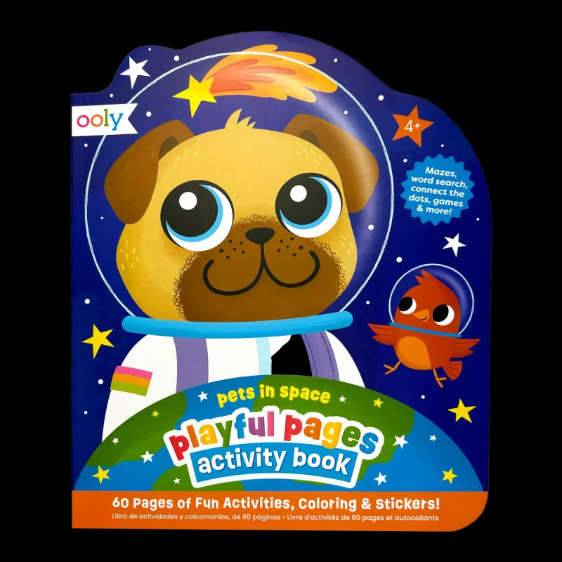 Ooly Playful Pages Activity Book - Games Coloring Stickers - Pets in Space