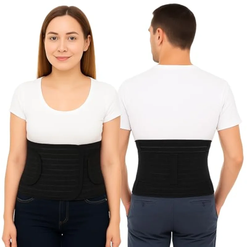 ORTONYX Ergonomic Abdominal Binder Waist and Lower Back Support Belt, Back Brace for Women & Men - Breathable, Elastic, With Extra Band - Black L/XL
