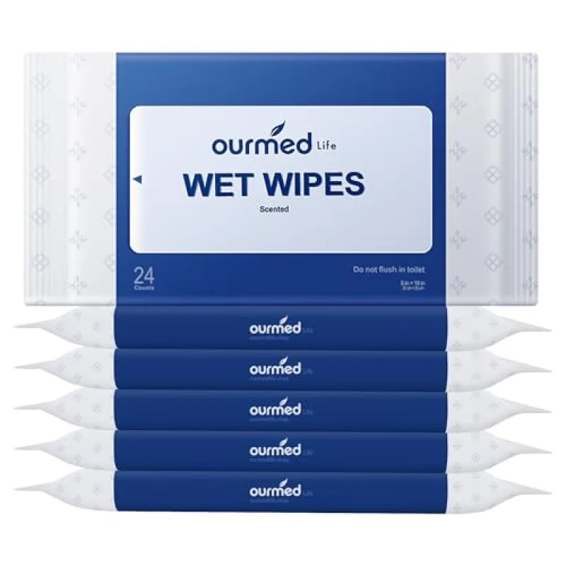 Ourmed Life Rinse-Free Body Wipes for Adults Bathing - Extra Large 8" x 10", Thick Aloe Shower Wipes, Cleansing Wipes for Elderly, Camping, Hiking, GYM, Travel, Body Wipes 144 Count (Plant Fragrance)