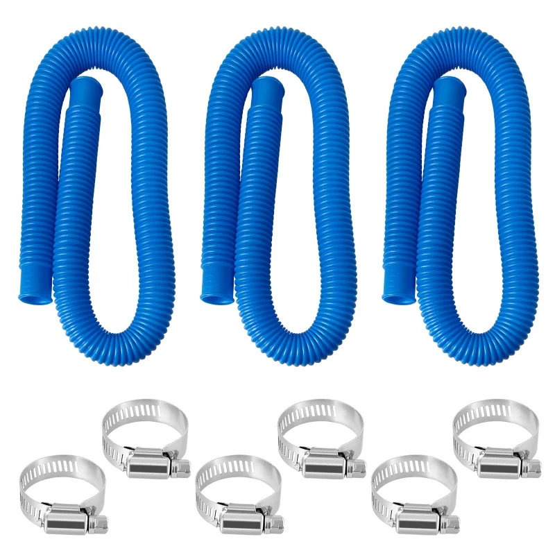 ownwhim Pool Pump Hoses for Above Ground Pool - 1.25 x 41 Inch Hose Fit for In tex Pool Filter Pump 607 635 637, Replacement Tubes for Cole man 32mm Hoses, 3 Pcs & 6 Clamps