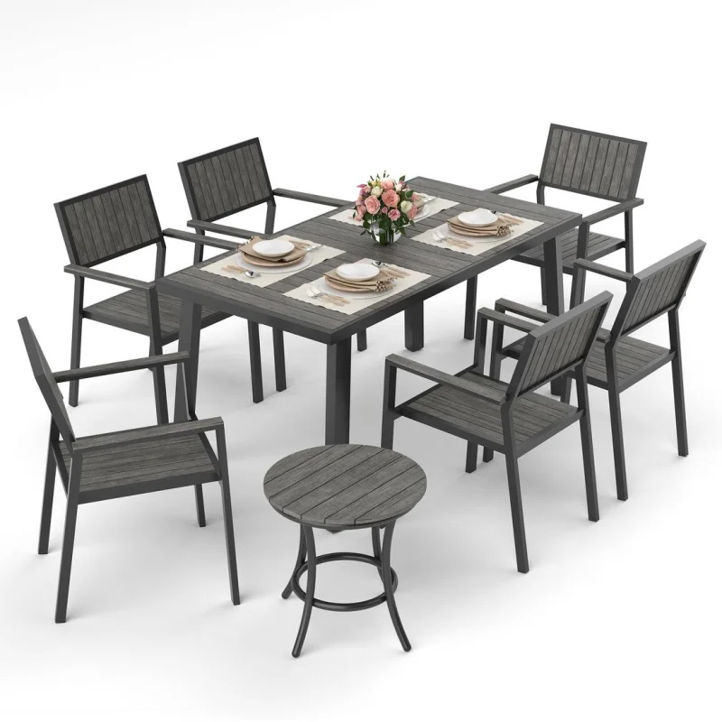 Pamapic Aluminum and Plastic-Wood Outdoor Dining Table Set Gray