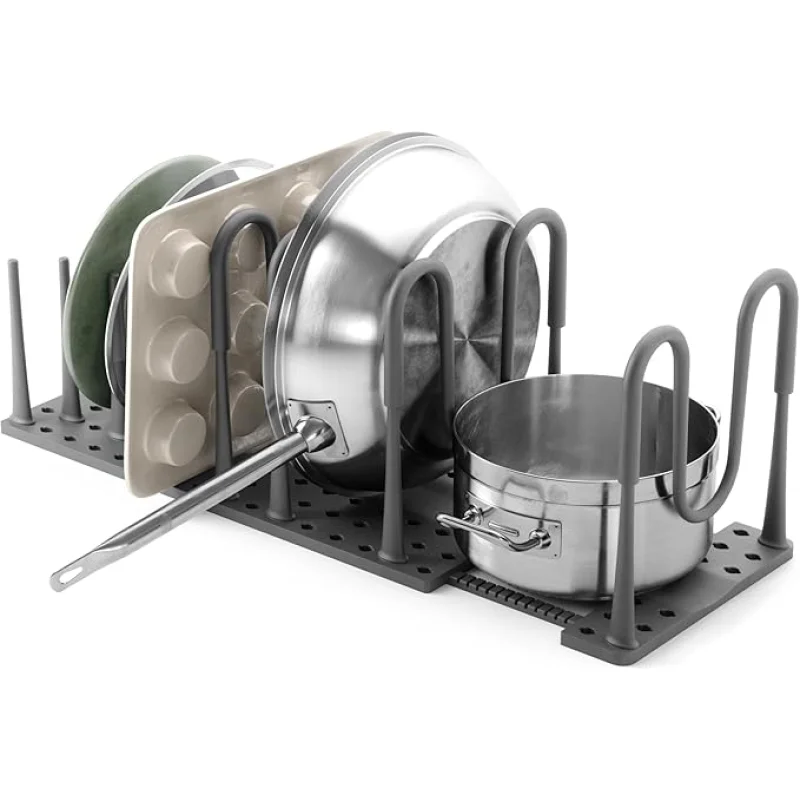 Peggy Kitchen Drawer Cupboard Organizer Tray - Adjustable Storage System For Food Containers, Cookware, Serveware, Utensils and More, Large, Grey