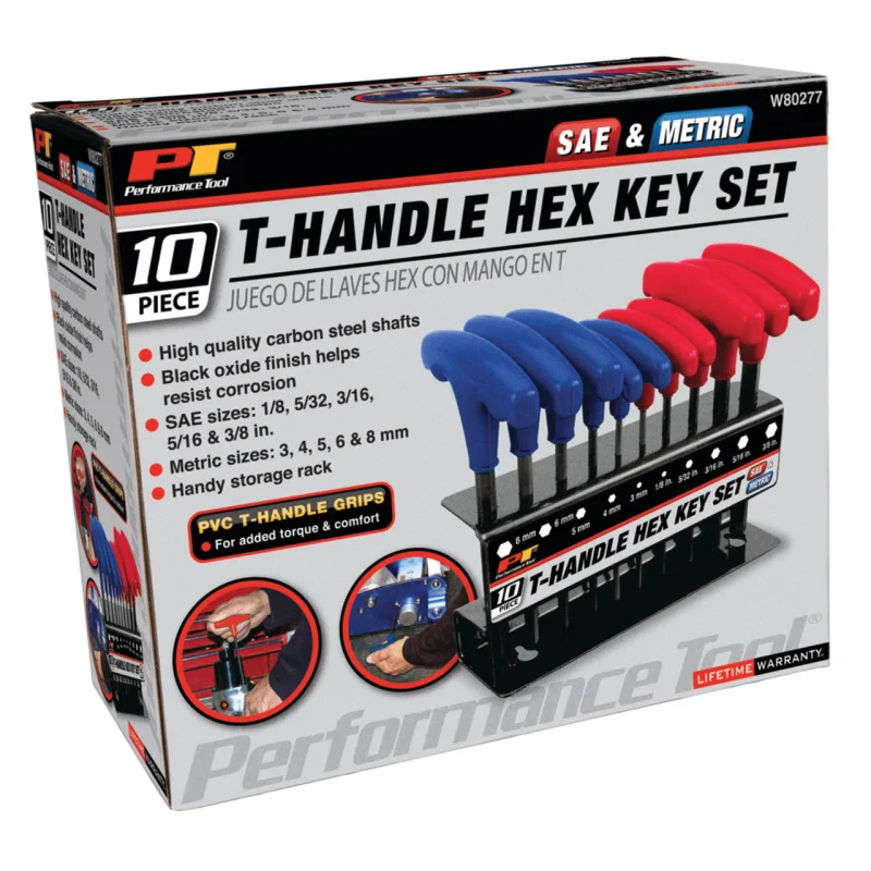Performance Tool 10 pc. SAE/Metric T-Handle Hex Key Set