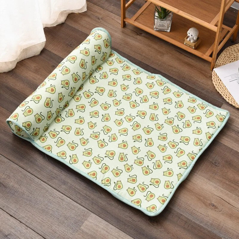 Pet Comfort | Self-Cooling Pet Bed with Plush Pillow | Breathable Design for Summer Relief Yellow