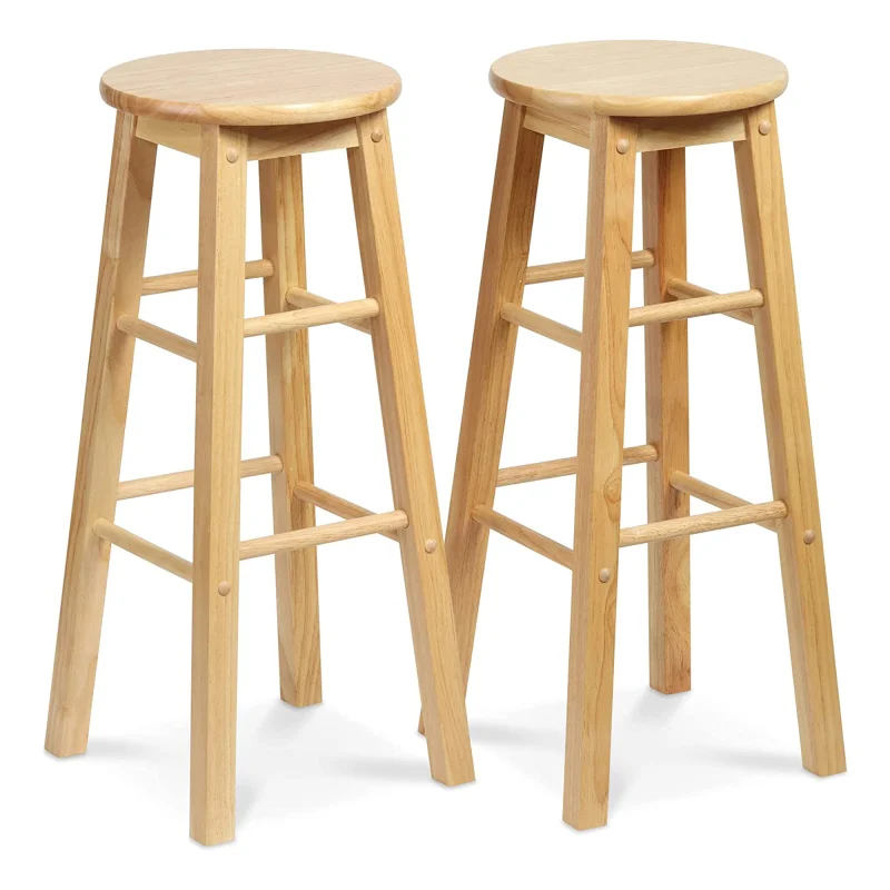 PJ Wood Round-Seat 29 Inch Tall Kitchen Bar Stools, Natural, Set of 2 (Open Box)