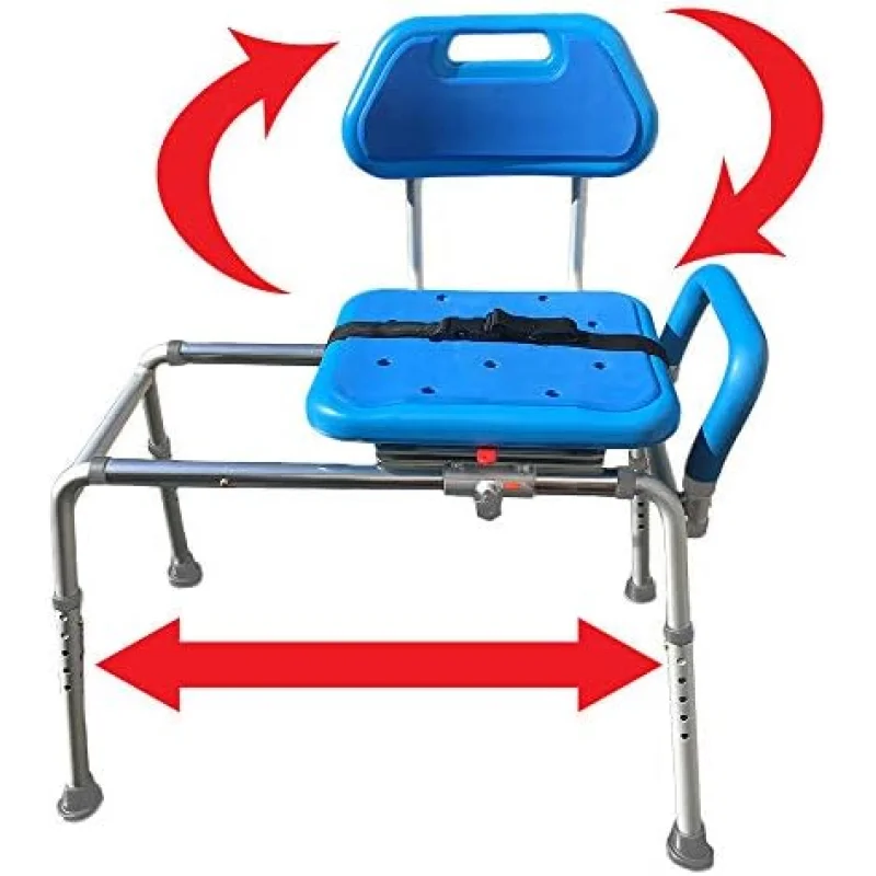 Platinum Health Gateway Premium Sliding Bath Transfer Bench with Swivel Seat-Padded (Blue)
