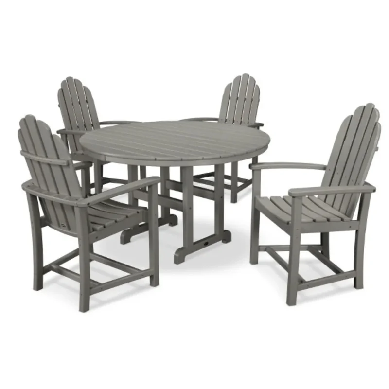 POLYWOOD Classic Adirondack 5-Piece Round Farmhouse Dining Set Slate Grey