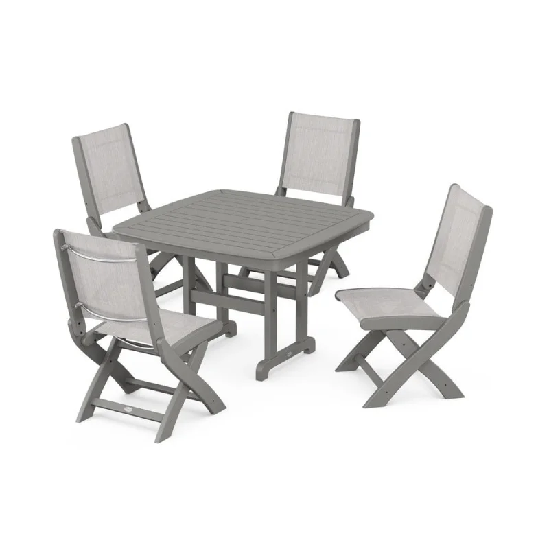 POLYWOOD - Coastal Folding Side Chair 5-Piece Dining Set - PWS916 Slate Grey