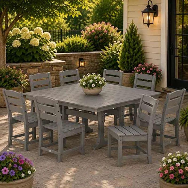 POLYWOOD Lakeside 9-Piece Nautical Trestle Dining Set - PWS739-1 Grey