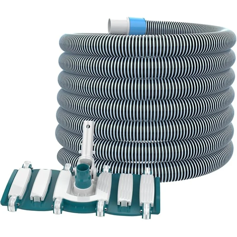 POOLWHALE Professional 1-1/2-Inch x 30-Feet Swimming Pool Vacuum Hoses and Weighted Rotatable Handle Vacuum Head with Wheels, Perfect for Above Ground and Inground Pools