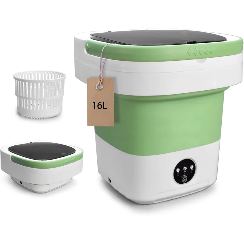 Portable Washing Machine, Mini 16L Upgraded with Spin Basket Laundry Machine, 3 Modes Deep Cleaning, Upgraded Small Collapsible Laundry for Hotel, Apartment, Home and Travel - Green