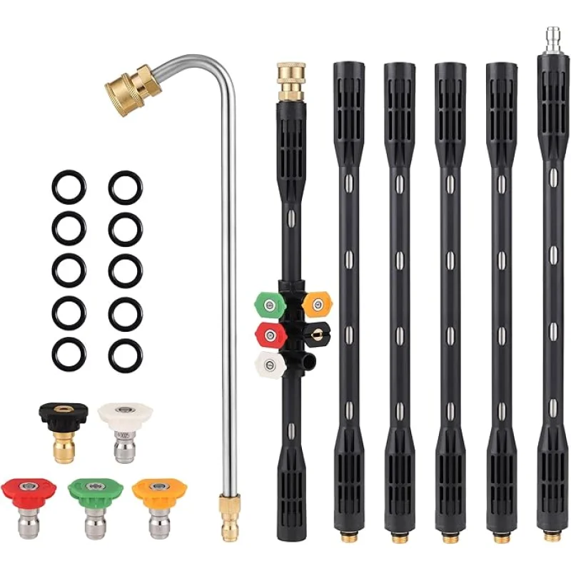 Pressure Washer Extension Wand, 110 Inch Gutter Cleaning Tools from The Ground, Power Washer Extension Pole with 5 Nozzle Tips, Curved Rod, 1/4" Quick Connect, Pressure Washer Lance, 4000 PSI