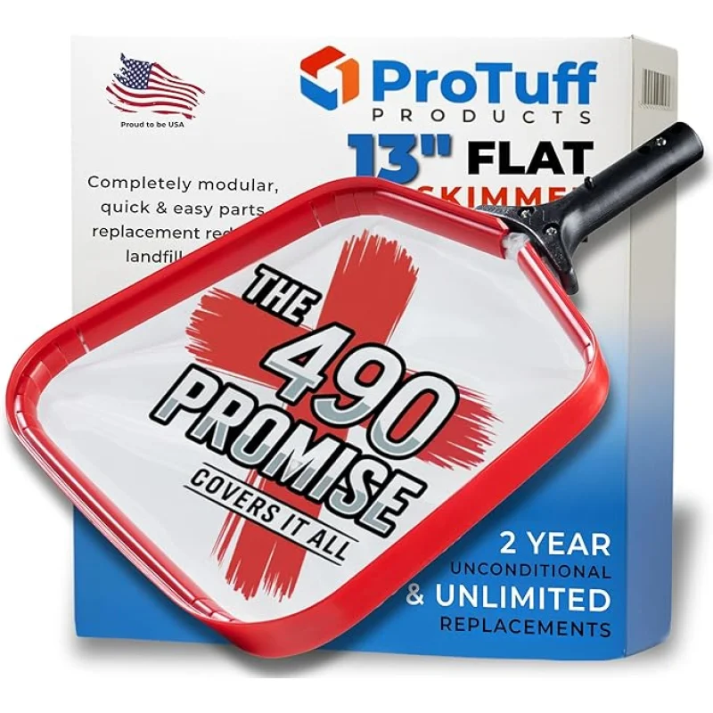 ProTuff Flat Pool Skimmer Net2 Year Unconditional Free ReplacementHeavy-Duty Flat Net, Fine Mesh for Leaves, Silt & PollenStrong Aluminum Frame, Fits Standard Telescoping Pole