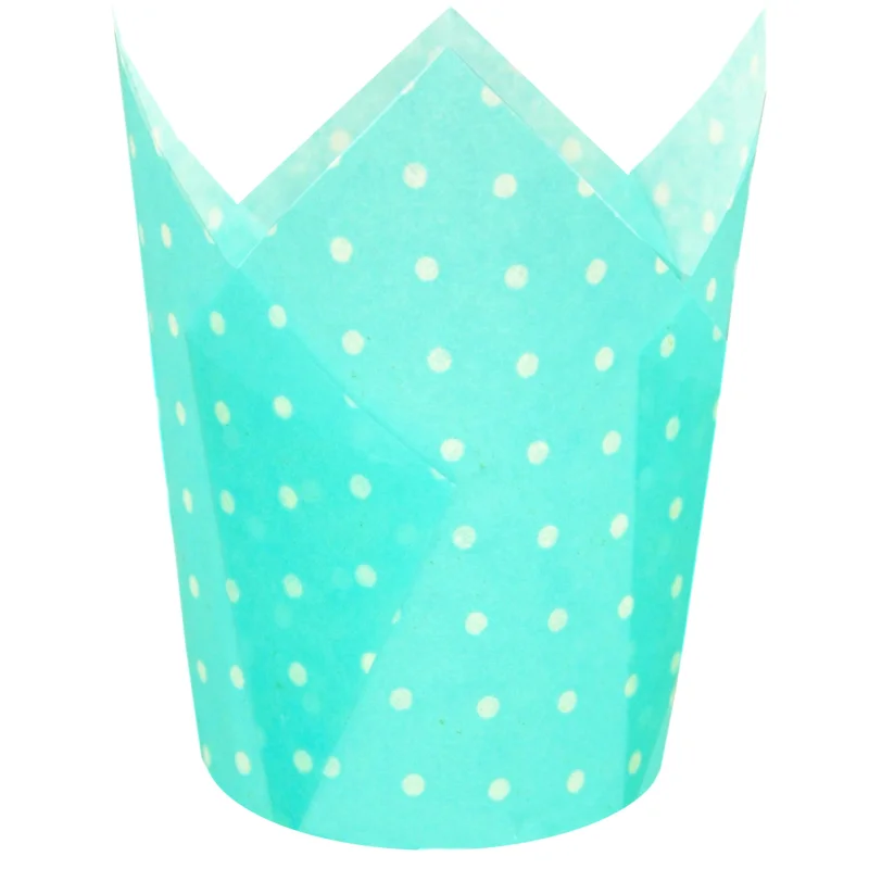 QLSmypkg Large Muffin Greaseproof paper Baking cupcake cups, 2-1/4" x 4" Blue printed with Polka Dot Tulip Baking Cup(Large) (125pcs)