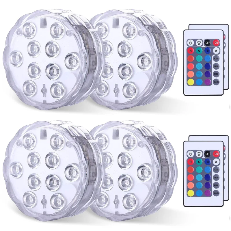 Qoolife Submersible LED Lights Remote Control, RGB Multi Color Changing Waterproof Light for Pool, Vase Base, Spa, Aquarium, Pond, Hot Tub, Decoration, Party, 4-Pack