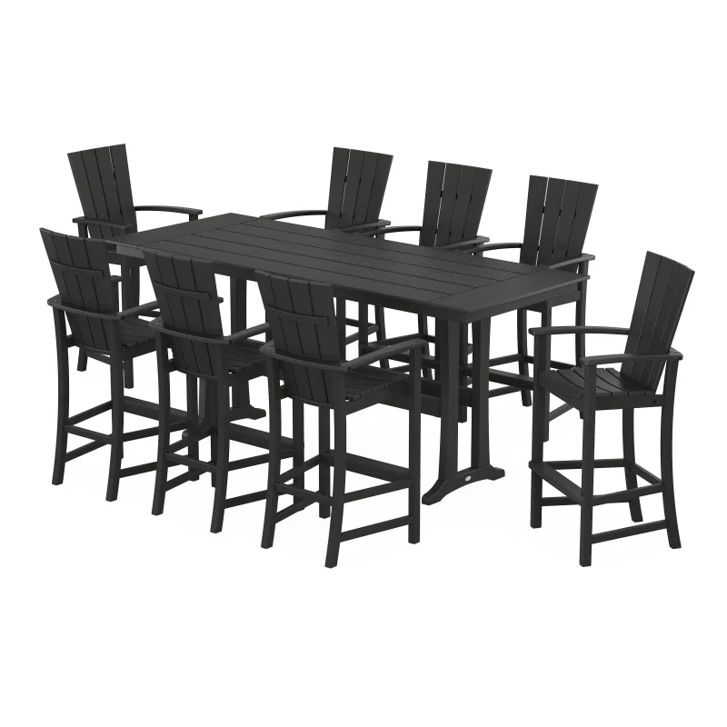 Quattro Adirondack 9-Piece Farmhouse Bar Set with Trestle Legs Black