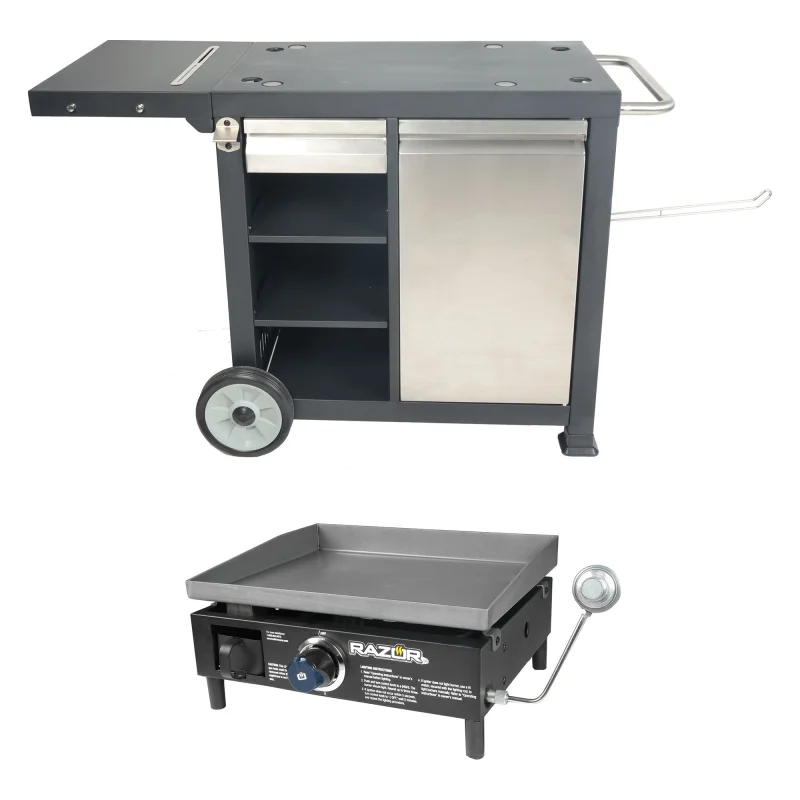 Razor Universal Rolling Prep Cart and 19 Inch Single Burner LP Propane Gas Grill
