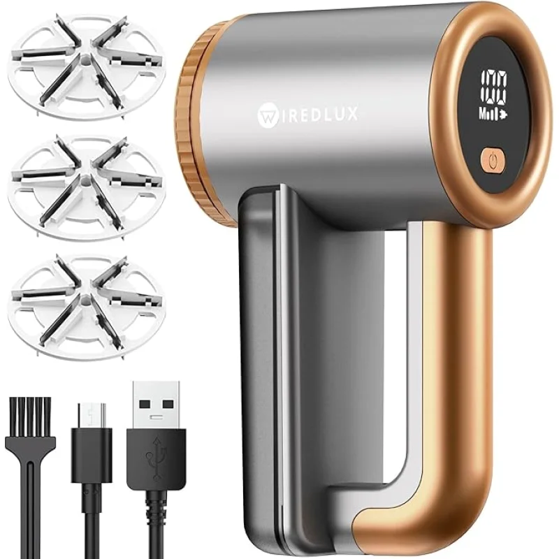 Rechargeable Fabric Shaver - Electric Lint Remover for Clothes & Couch - Adjustable 3-Speed, 6-Leaf Blade, LED Display, USB Charging - Depiller with Dual Protection